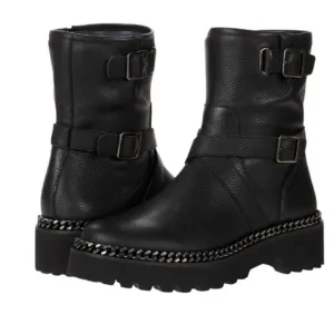 Vince Camuto Messtia Black Platform Chain Leather Lug Sole Boots Womens Size 6.5