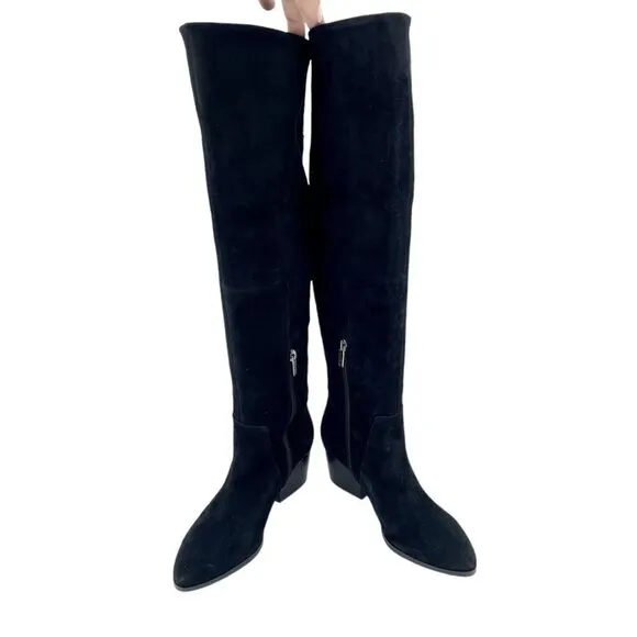 Vince Camuto Nestel Black Suede Leather  Block Heel Knee High Boots 6 New
