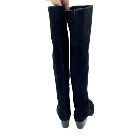 Vince Camuto Nestel Black Suede Leather  Block Heel Knee High Boots 6 New