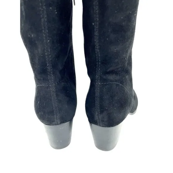 Vince Camuto Nestel Black Suede Leather  Block Heel Knee High Boots 6 New