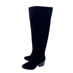 Vince Camuto Nestel Black Suede Leather  Block Heel Knee High Boots 6 New