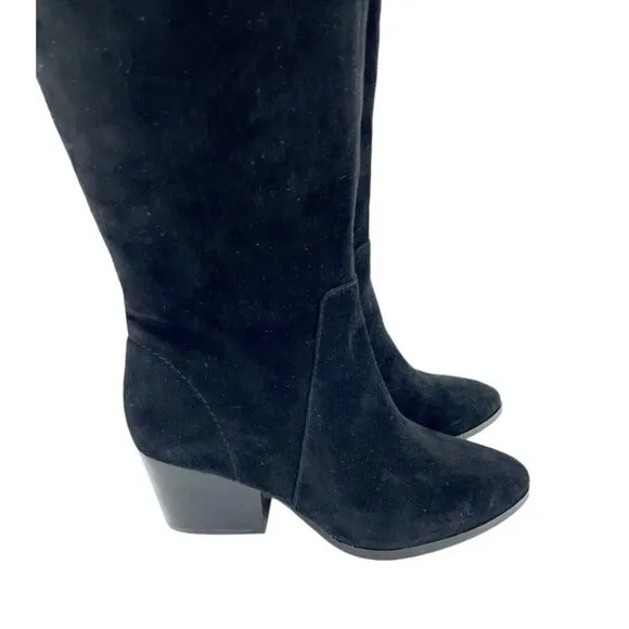 Vince Camuto Nestel Black Suede Leather  Block Heel Knee High Boots 6 New