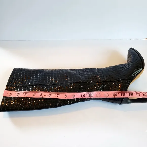 Vince Camuto Womens Pelsna Boot Size 8 Tall Black Patent Croc Pointed High Heel