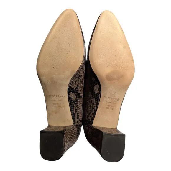 Vince Lora Taupe Brown Snakeskin Printed Leather Pointed Toe Ankle Boots Sz 8.5