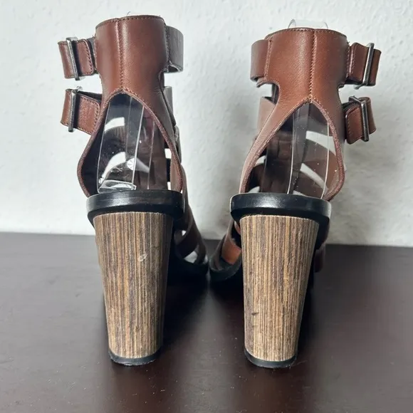 Vince Nicolette Caged Heeled Brown Leather Gladiator Sandals Women’s 5.5 $359