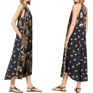 Vince NWT Mixed Tropical Garden Asymmetrical Midi Dress Size S Beachy Pockets
