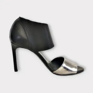 Vince Silver &amp; Black Leather Heeled Sandals