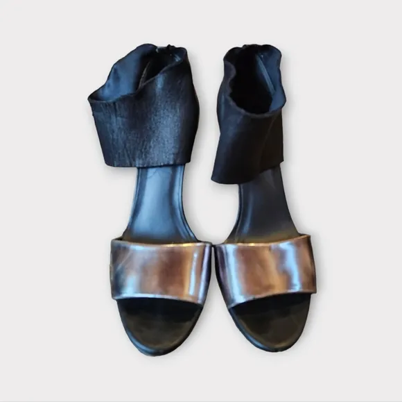 Vince Silver &amp; Black Leather Heeled Sandals
