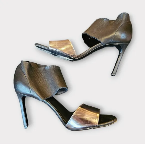 Vince Silver &amp; Black Leather Heeled Sandals