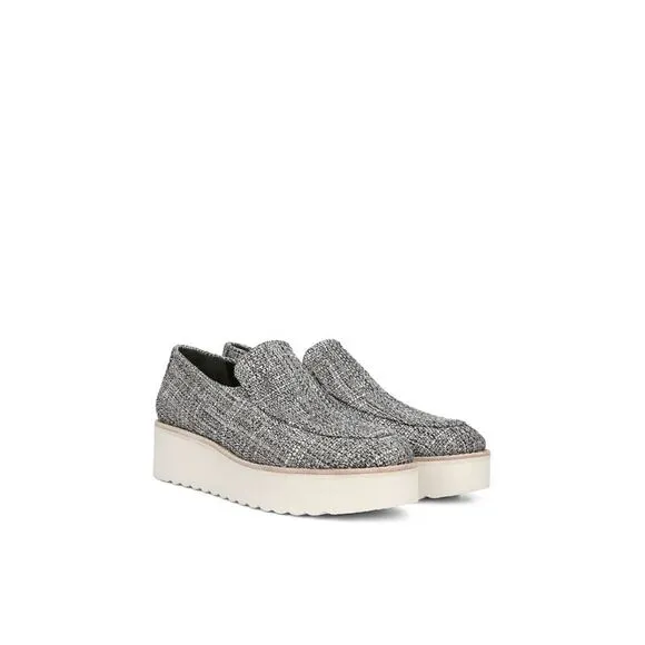VINCE. Womens Gray 1&quot; Platform Treaded Zeta Round Toe Wedge Slip On Loafers 6 M