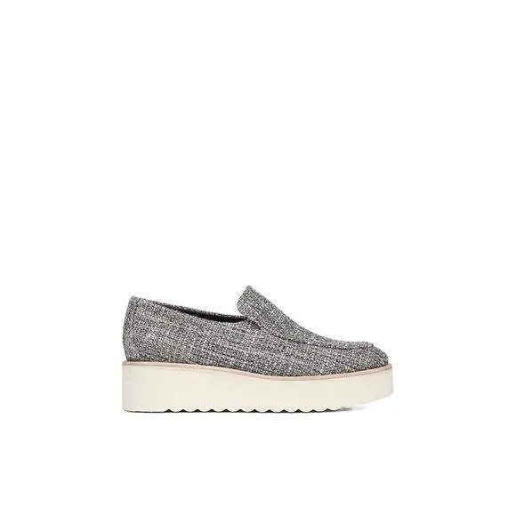 VINCE. Womens Gray 1&quot; Platform Treaded Zeta Round Toe Wedge Slip On Loafers 6 M