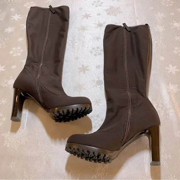 Vincini Tapeet Boots 15” Brown Chunky Sole 3” Heel Made in Italy Sz 6.5 NWOT
