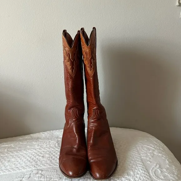 Vintage 1981 Lucchese San Antonio Calf Brown Leather Cowboy Boots