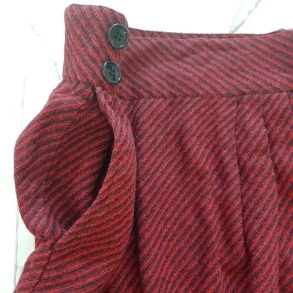 Vintage 40s 50s Striped A-Line Pleated Skirt with Tie Accent