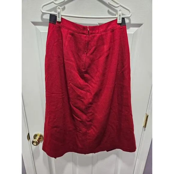 Vintage 70's Panther Red Wool Pleated Midi Skirt Size 12