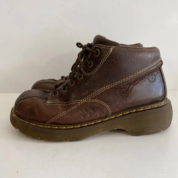 Vintage 90s Chunky Daisy Embossed Dr Martens Lace Up Boots Womens US 10 #12281