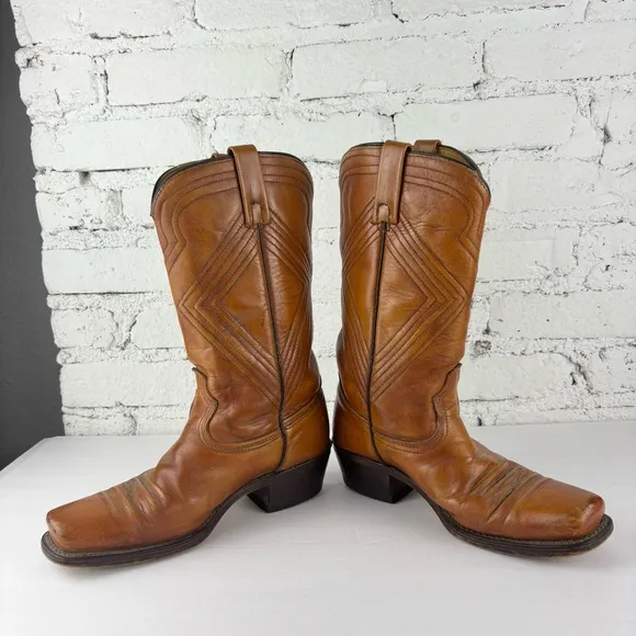 Vintage Acme Diamond Stitched Leather Western Boots 7