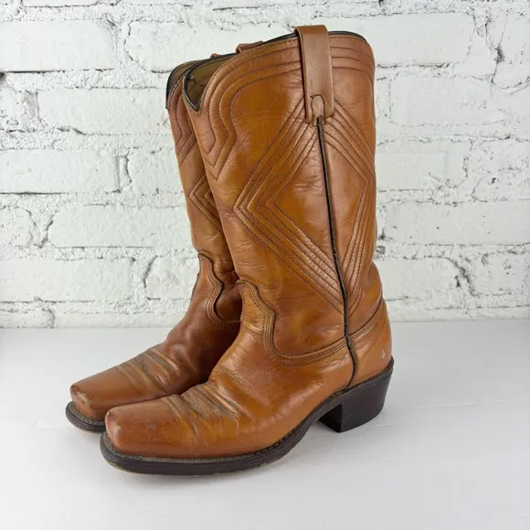 Vintage Acme Diamond Stitched Leather Western Boots 7