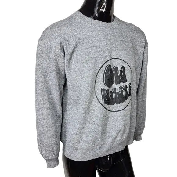 Vintage &quot;OLD HABITS&quot; Gray Pullover Graphic Sweatshirt Unisex Size L/XL USA Made