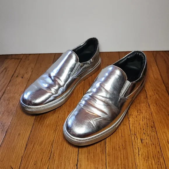 Vintage BALENCIAGA Y2K Silver Metallic Slip On Sneakers