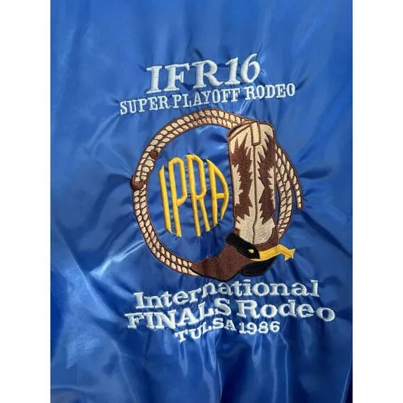Vintage‎ Blue 1986 International Finals Rodeo Varsity Jacket Tulsa Oklahoma