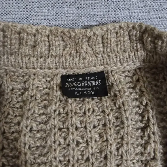 Vintage Brooks Brothers tan wool cardigan.