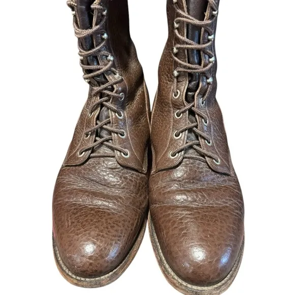Vintage Justin 528 Men’s 8.5 E Pebble Grain Leather Lace Up Boots Brown USA Made