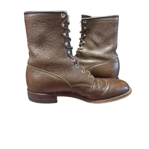 Vintage Justin 528 Men’s 8.5 E Pebble Grain Leather Lace Up Boots Brown USA Made