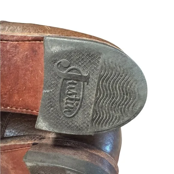 Vintage Justin 528 Men’s 8.5 E Pebble Grain Leather Lace Up Boots Brown USA Made