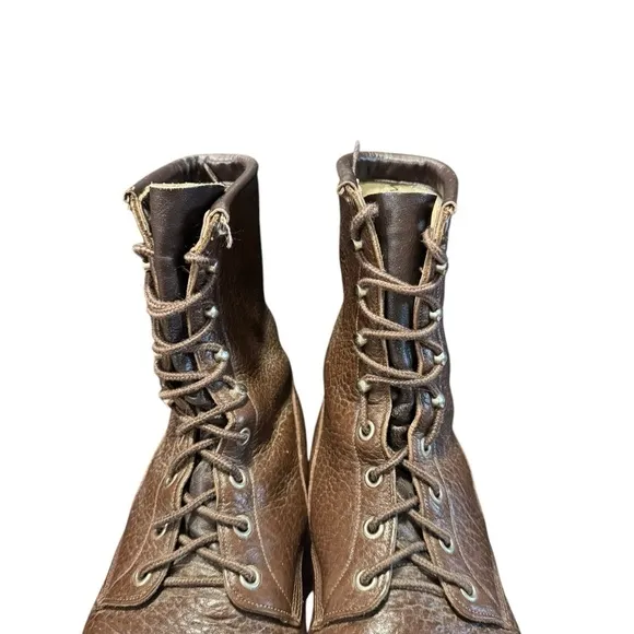 Vintage Justin 528 Men’s 8.5 E Pebble Grain Leather Lace Up Boots Brown USA Made