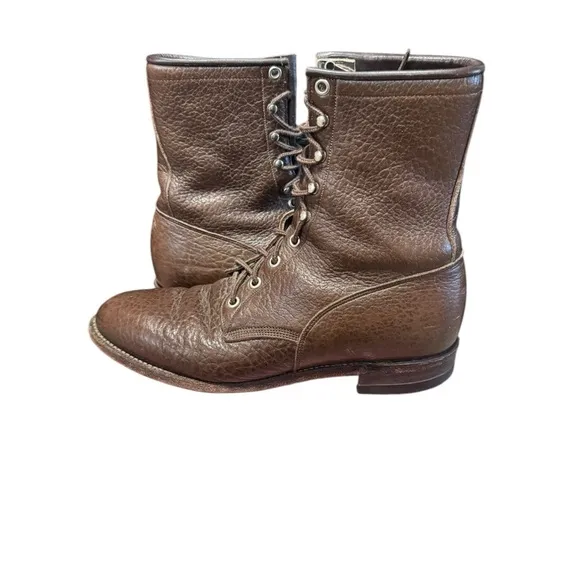 Vintage Justin 528 Men’s 8.5 E Pebble Grain Leather Lace Up Boots Brown USA Made