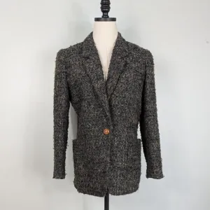 Vintage Liz Claiborne Blazer Jacket Wool Blend Chunky 80s 90s Academia Brown 4P