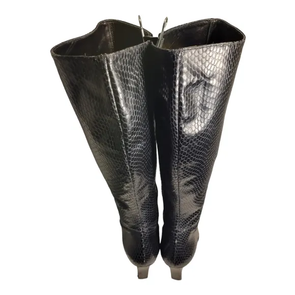 Vintage Nicole Miller Size 7.5 Made in Italy Black Snake Design Tall Zip Boots