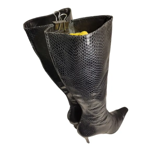 Vintage Nicole Miller Size 7.5 Made in Italy Black Snake Design Tall Zip Boots