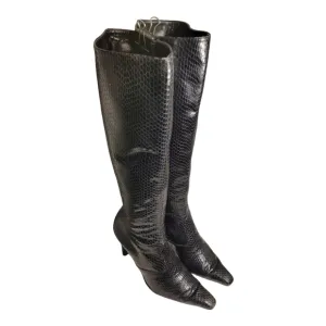 Vintage Nicole Miller Size 7.5 Made in Italy Black Snake Design Tall Zip Boots