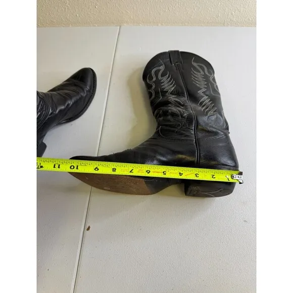 Vintage Nocona Cowboy Western Boots Black Leather Pointed Toe Size 10-10.5