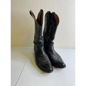 Vintage Nocona Cowboy Western Boots Black Leather Pointed Toe Size 10-10.5