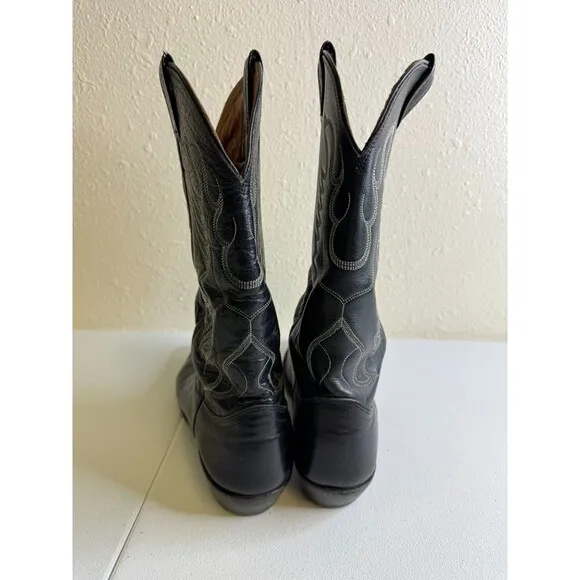 Vintage Nocona Cowboy Western Boots Black Leather Pointed Toe Size 10-10.5