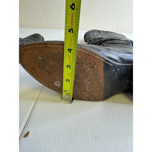 Vintage Nocona Cowboy Western Boots Black Leather Pointed Toe Size 10-10.5