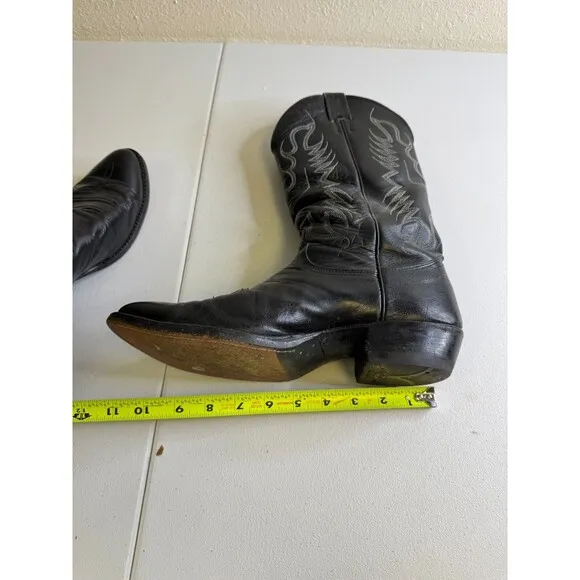 Vintage Nocona Cowboy Western Boots Black Leather Pointed Toe Size 10-10.5