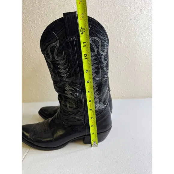 Vintage Nocona Cowboy Western Boots Black Leather Pointed Toe Size 10-10.5