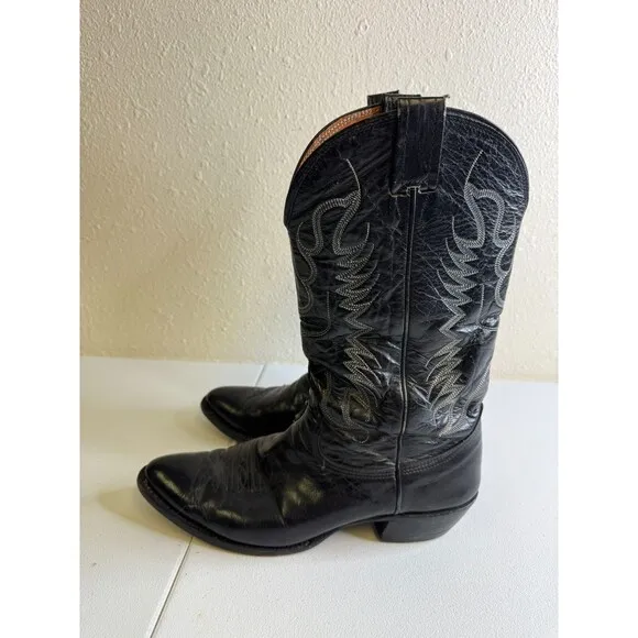 Vintage Nocona Cowboy Western Boots Black Leather Pointed Toe Size 10-10.5