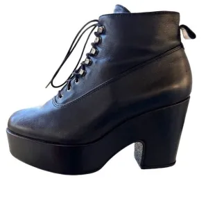 Vintage Platform Flatform Combat Boots Chunky Wedge Black Leather Women’s Size 6