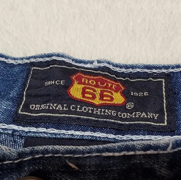 Vintage Route 66 Dark Wash Distressed Denim Wide Leg High Rise Carpenter Jeans