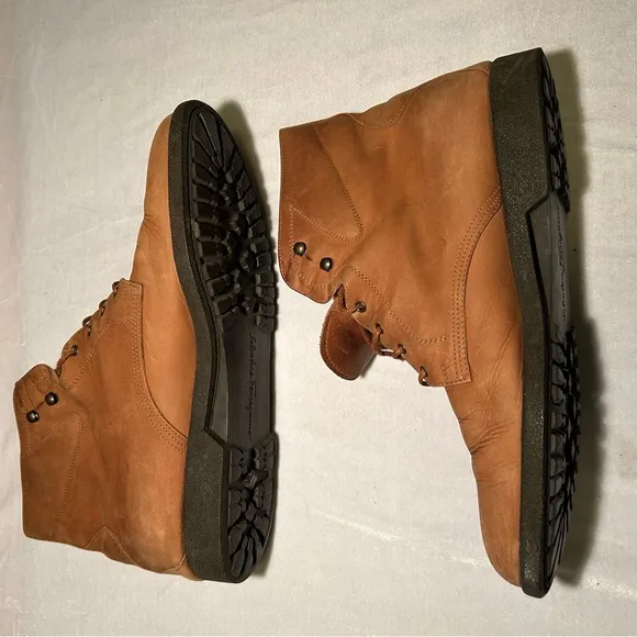 Vintage Salvatore Ferragamo Brown Ankle Boots with Classic Lace-Up Design