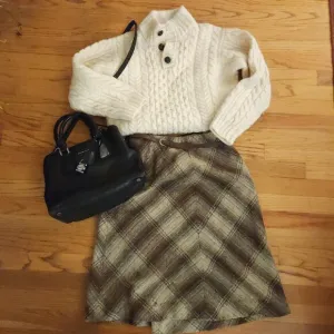 Vintage Skirt 80s Plaid Wool Tweed A-Line Preppy Dark Academia Retro Classic 12