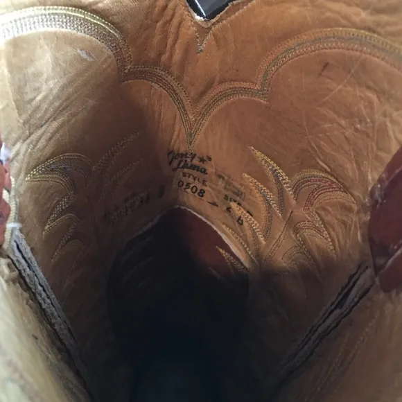 Vintage Tony Lama Made Tx High Brown Leather Cowboy Boots 6B Multi