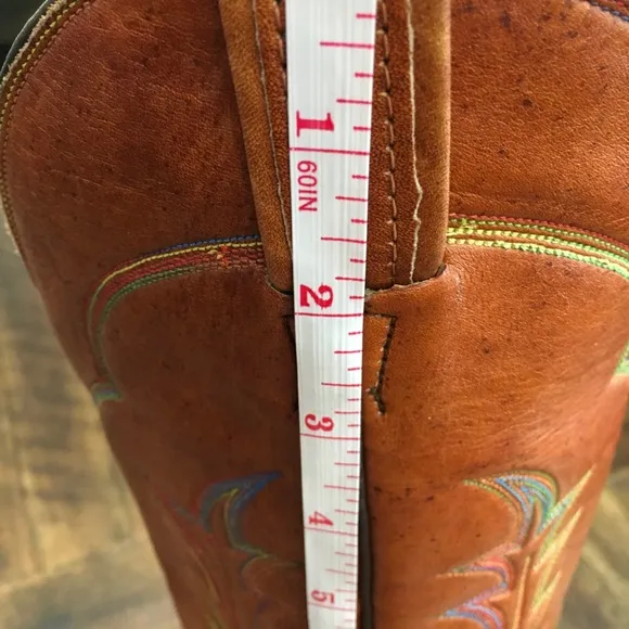 Vintage Tony Lama Made Tx High Brown Leather Cowboy Boots 6B Multi