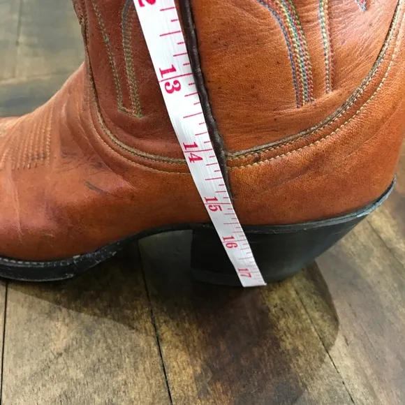 Vintage Tony Lama Made Tx High Brown Leather Cowboy Boots 6B Multi