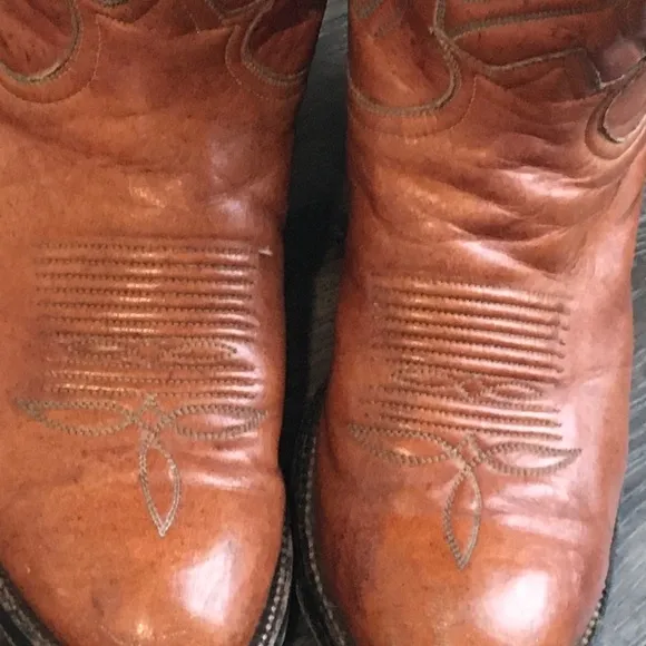 Vintage Tony Lama Made Tx High Brown Leather Cowboy Boots 6B Multi